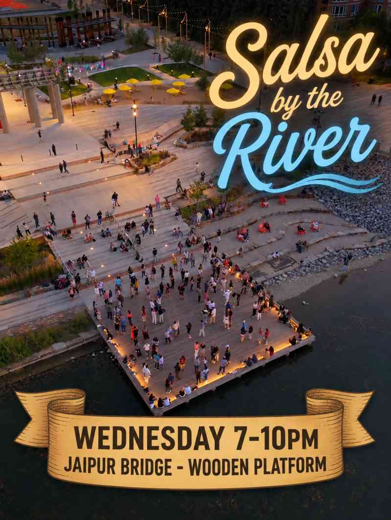 Free Event.  Salsa by the River. Jaipur bridge- Wooden Platform